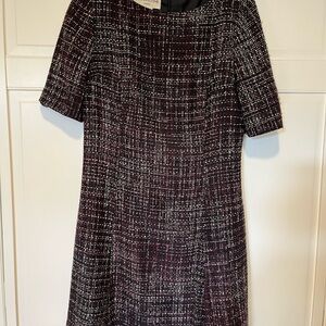 Evan Picone Burgundy and White Tweed Midi Dress